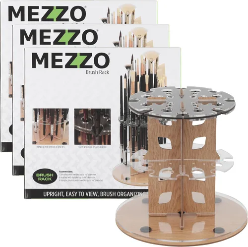 Vista 11 de Mezzo Artist Paint and Brush Rack - Soporte de Escritorio Multicapa de Laminado Veteado de Madera Organizador de Almacenamiento y Exhibición