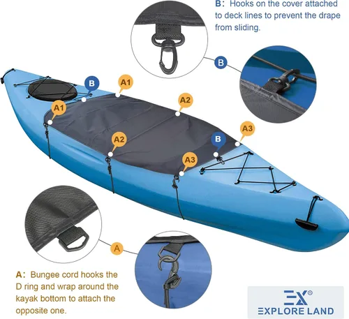 Vista 4 de Explore Land Cubierta universal impermeable para cabina de kayak, cubierta de sello para cabina de kayak para interior y exterior, regular de 44 x