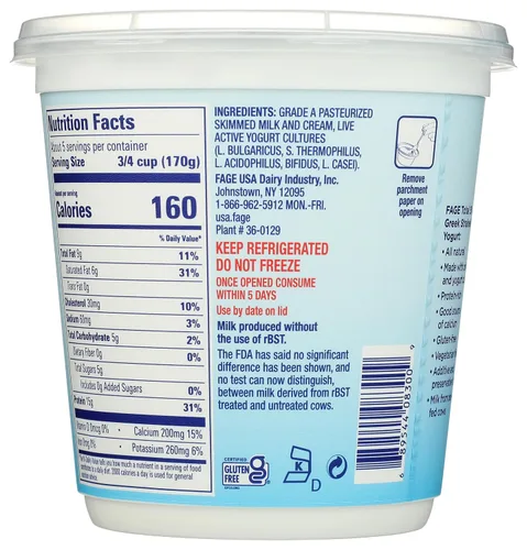 Vista 2 de FAGE Total - Yogur griego, 5% leche entera, natural, 32 onzas