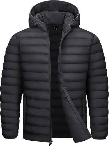 Vista 19 de TACVASEN Chaqueta Puffer Ligera para Hombre con Capucha Resistente al Agua a Prueba de Viento Chaqueta Aislante Acolchada con Forro Abrigos