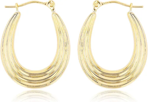 Vista 2 de Aretes de aro de oro amarillo de 14 quilates de 0.079in de grosor con cierre de bisagras, de bambú, canalizado, cuadrado, ovalado y en forma de U