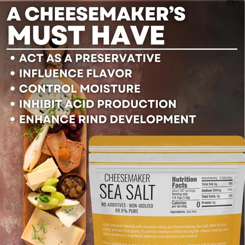 Vista 4 de Sal marina fina para hacer queso casero, sin gluten y sin yodar, sal escamosa, kit de queso kosher esencial, bolsa de 14 onzas