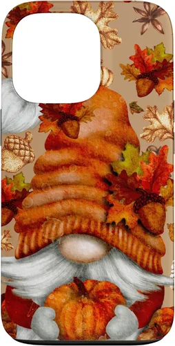 Vista 10 de Brown Fall Themed Gnome Pumpkin Cute Pattern Autumn Leaves Case for iPhone 16