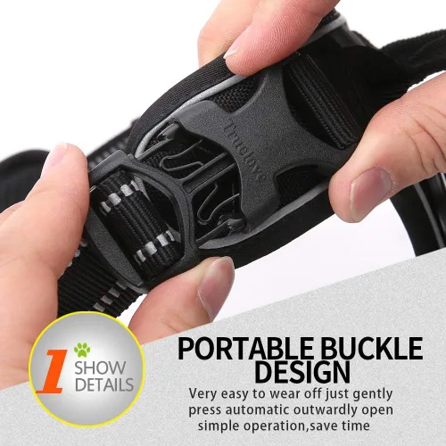 Vista 4 de JUXZH Truelove Arnés para perro sin tirones con mango de fácil control y 2 accesorios para correa, chaleco reflectante ajustable para mascotas Negro