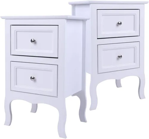 Vista 8 de Juego de 2 mesitas de noche blancas, mesitas de noche con cajón para sala de estar, dormitorio, mesita de noche para sala de estar, mesitas de noche