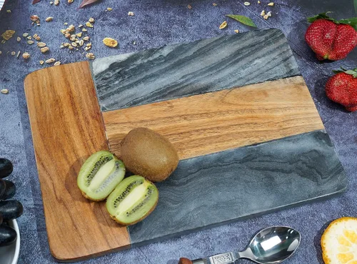 Vista 3 de Tabla de cortar, tabla de cortar de madera y mármol, elegante tabla de queso y embutidos de 12 x 9 pulgadas, tabla de cortar para carne, pan