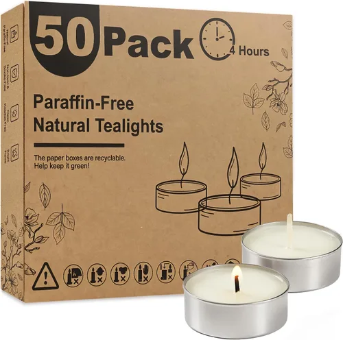 Vista 17 de Ashlux Velas de té sin perfume con forma de palma, paquete de 25 unidades a granel, 4.5 horas de combustión, velas de té blancas de larga duración