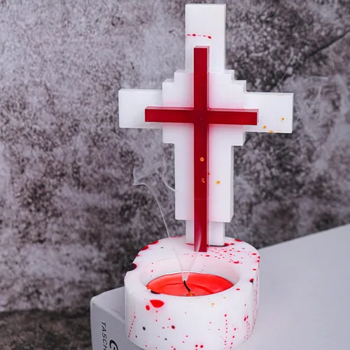Vista 2 de Molde de vela de cruz de Jesús con base, molde de resina de silicona para manualidades de bricolaje