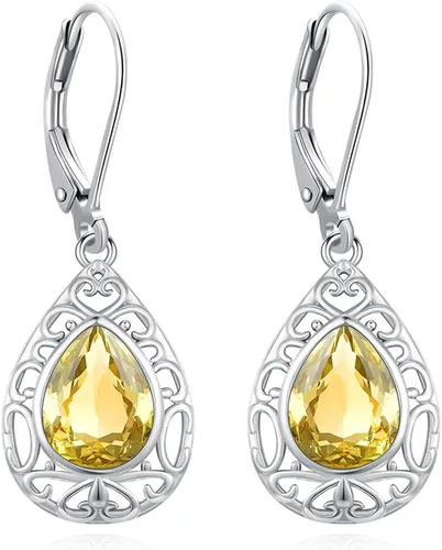 Vista 107 de Aretes colgantes de plata de ley con diseño de árbol de la vida, flor, abeja, animales, gato, colibrí, piedra lunar, turquesa, aretes con cierre