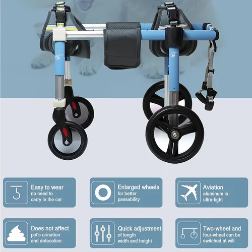 Vista 2 de Silla de ruedas para perro de 4 ruedas, ajustable, silla de ruedas para perro con patas traseras, silla de ruedas para patas delanteras, apoyo