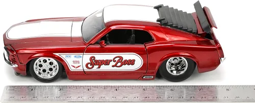 Vista 7 de Jada Big Time Muscle 1:24 1970 Ford Mustang Boss 429 - Auto fundido a presión, color rojo caramelo, juguetes para niños y adultos
