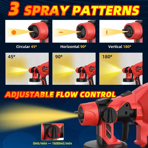 Vista 5 de Pulverizador de pintura inalámbrico para batería Milwaukee M18 de 18 V, pistola de pintura eléctrica para casa, 4 boquillas de cobre, pistola