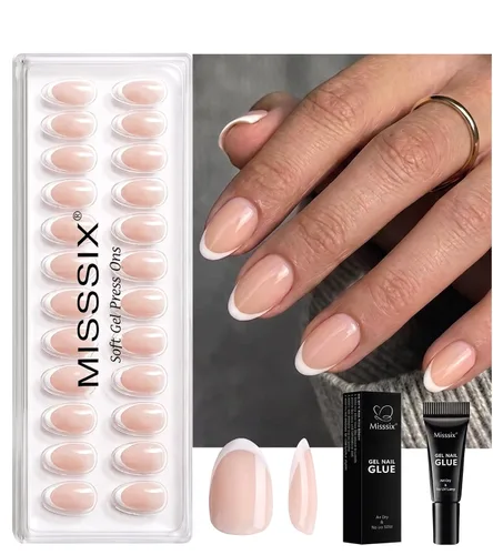 Vista 7 de Misssix Uñas postizas a presión con punta francesa, uñas postizas cortas 1A — Óvalo corto