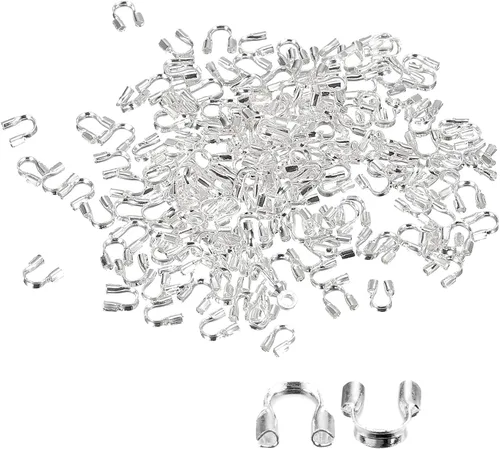 Vista 6 de uxcell 500 piezas de alambre protector de hilo protector de bucle, agujero de 0.024 in en forma de U para hacer pulseras y joyas, bricolaje, tono