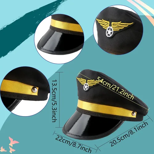 Vista 2 de Paquete de 8 sombreros de piloto para niños, sombrero de capitán de avión, sombrero de piloto de aerolínea para niños y niñas, accesorio