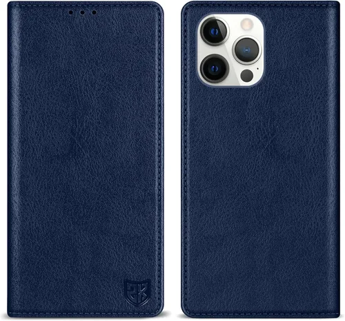 Vista 12 de ZZXX Funda tipo cartera para iPhone 13 con bloqueo RFID, soporte de ranura para tarjetas, funda protectora de cuero magnético fuerte plegable