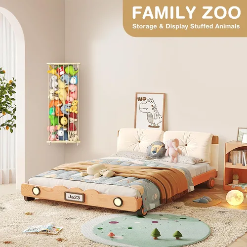 Vista 6 de Organizador de juguetes de almacenamiento de animales de peluche (patentado) – Soporte grande de esquina para animales de peluche de longitud Beige