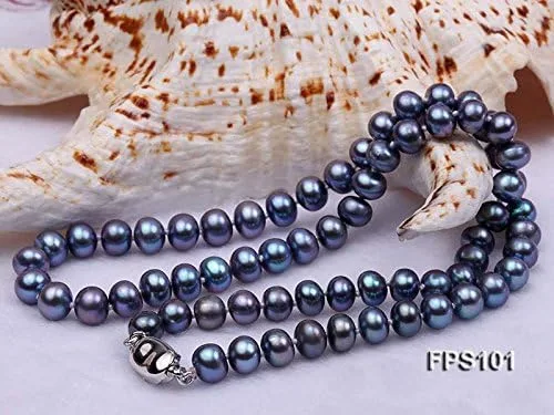 Vista 6 de JYX - Juego de collar de perlas cultivadas de agua dulce azul de 7 a 0.315 in, Perla, Perla