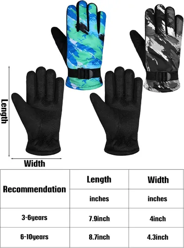 Vista 3 de SATINIOR 2 pares de guantes de nieve gruesos para niños, guantes de esquí para niños pequeños, guantes de invierno cálidos e impermeables para niños