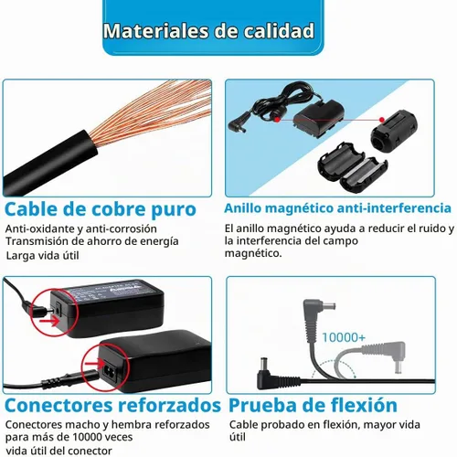 Vista 7 de Glorich ACK-E6 Adaptador de corriente de CA DR-E6 Acoplador DC LP-E6 LP-E6N Kit de fuente de alimentación de batería ficticia para cámaras Canon EOS