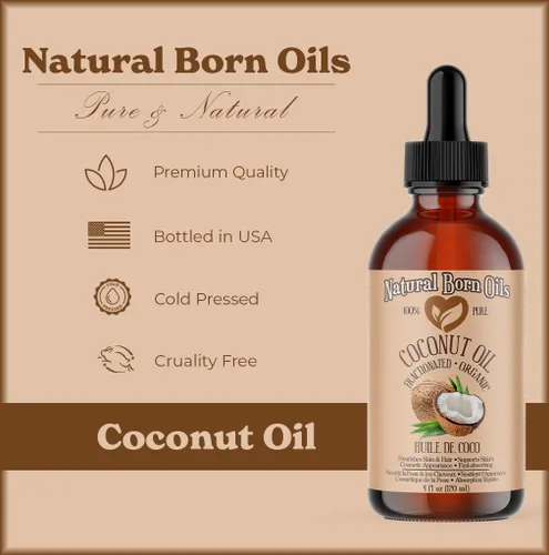 Vista 3 de Aceite de coco fraccionado, 8oz, orgánico, prensado en frío, no grasoso, humectante de la piel, potenciador del brillo del cabello, Natural Born