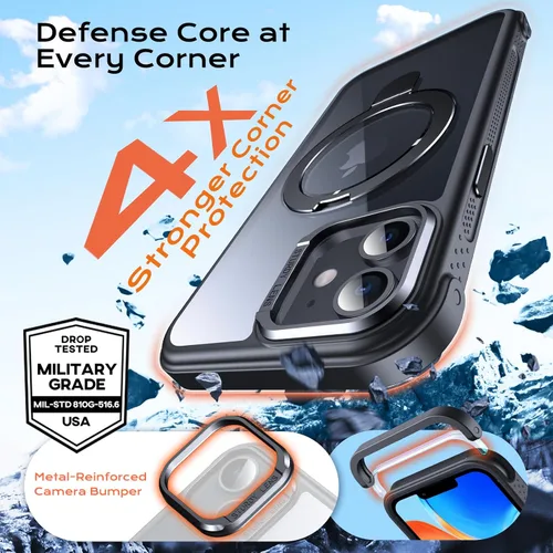 Vista 3 de Anqrp Funda transparente con función atril magnética con junta tórica para iPhone 12/12 Pro, compatible con Mag-Safe, de grado militar, reforzada