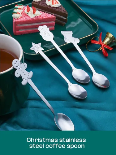 Vista 4 de Juego de cucharas de Navidad, cuchara de café creativa de acero inoxidable, cucharas de té de Navidad para revolver, mezclar, batidos, mermelada