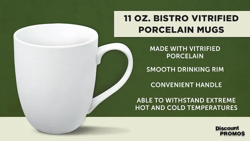Vista 3 de DISCOUNT PROMOS Juego de 10 tazas de porcelana vitrificada Bistro, 11 oz. - Gres, café, té, blanco