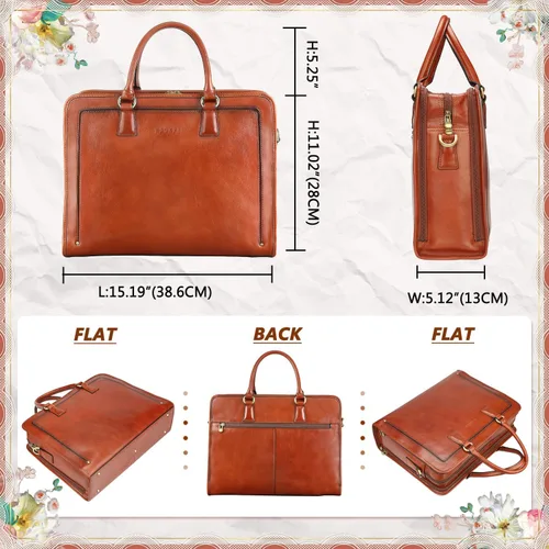 Vista 6 de Banuce Maletín de cuero italiano de grano completo genuino vintage para mujeres 14 pulgadas portátil bolsa de trabajo elegante de negocios marrón