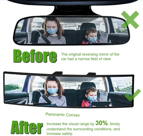 Vista 3 de Espejo retrovisor para auto de vidrio HD de 12 pulgadas, antirreflejos, con clip, panorámico, de gran angular, espejo retrovisor interior universal