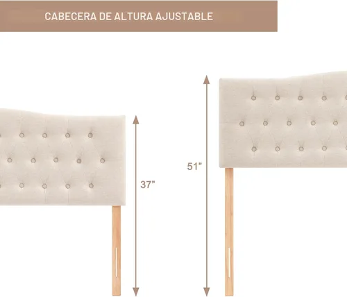 Vista 5 de Huatean Home - Cabecera tapizada y capitonada de tamaño completo, cabecera XL de madera maciza resistente y duradera, cabecera de tela con altura