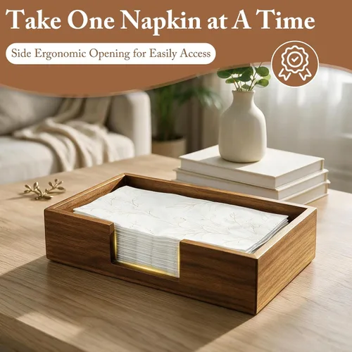 Vista 4 de Servilletero de madera de acacia para baño Bandeja de papel de mano