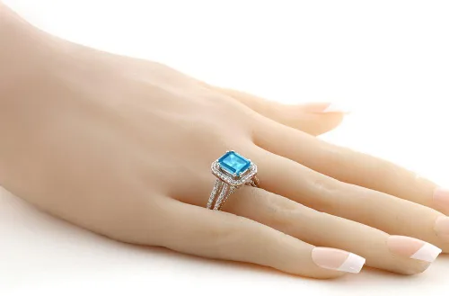 Vista 6 de Gem Stone King Anillo de compromiso de plata de ley 925 con topacio azul suizo para mujer