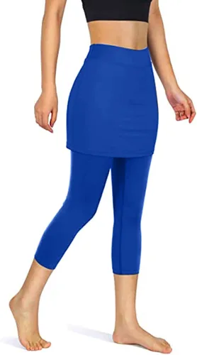 Vista 2 de uSecee Skirted Leggings for Women High Waist Gym Yoga Leggings Tennis Golf Capris Skorts Tummy Control Workout Athletic Pants