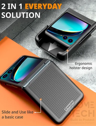 Vista 3 de Funda diseñada para Motorola Razr+ (2023) con funda de clip para cinturón, funda con función atril, color negro (Dotos)