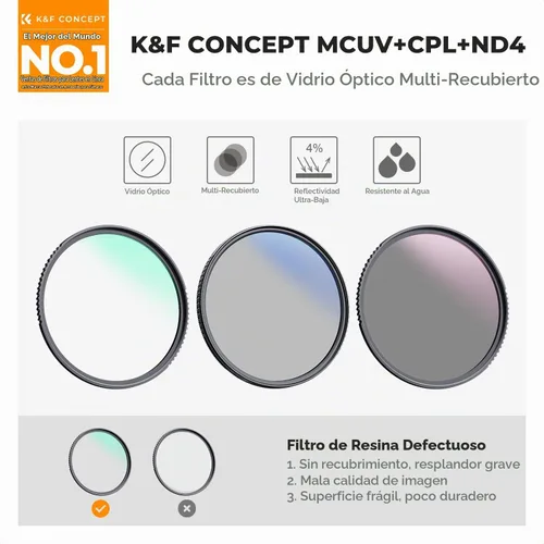 Vista 2 de K&F CONCEPT Kit de filtro de lente UV/CPL/ND de 3.031 in