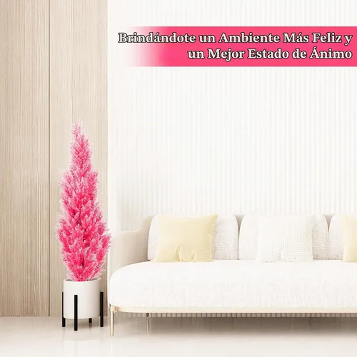 Vista 2 de Dos plantas artificiales rosas de 4 pies, árboles artificiales para interiores y exteriores, arbustos artificiales antirrayos ultravioleta, cedro