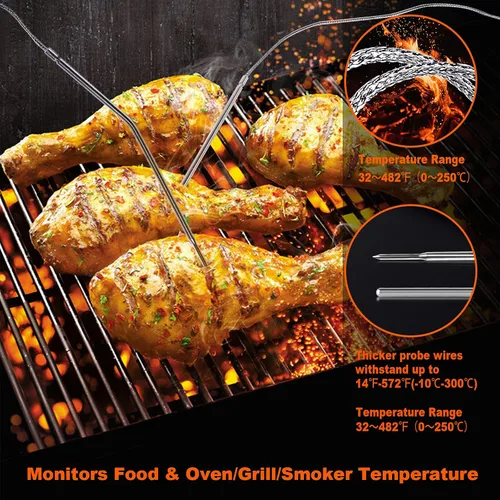 Vista 3 de Termómetro inalámbrico para carne, termómetro digital de carne para cocinar, termómetro de alimentos de lectura instantánea con 2 sondas de acero