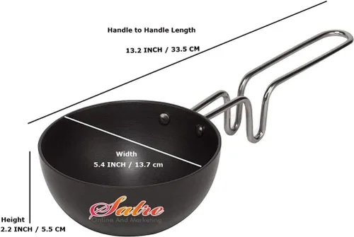 Vista 3 de Satre Online and Marketing Hindalco Kadai - Juego de 2 bandejas antiadherentes de aluminio, tamaño n.º 13 con bandeja Tadka, color negro
