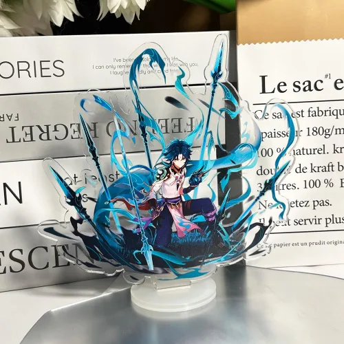 Vista 2 de Genshin Impact - Tarjeta de arena acrílica para decoración de escritorio, figura de juego de anime, regalo para amigos y jugadores