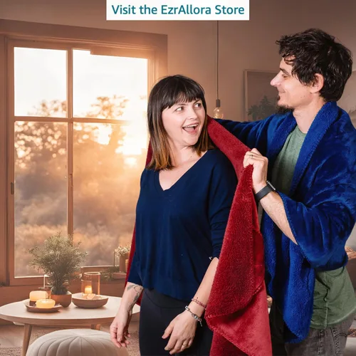 Vista 3 de EzrAllora Manta Poncho de Doble Capa Premium para Mujeres -Ponte y Listo Sin Mangas- Chal de Vellón Sherpa con Bolsillos - Manta Vestible - Regalos