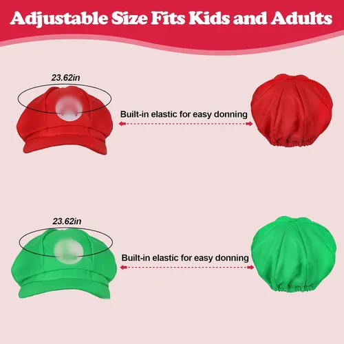 Vista 2 de Bros Mary & Luigi - Disfraz de sombrero de bigote, guantes y botones, disfraz de cosplay para adultos, mujeres, hombres y niños, disfraz de Halloween