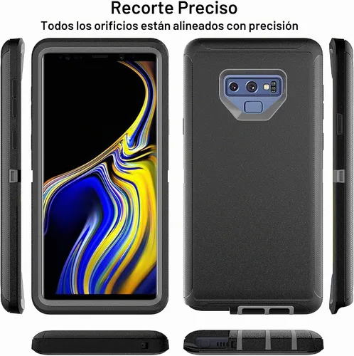 Vista 4 de Funda para Galaxy Note 9 con protector de pantalla de TPU [2 unidades], 3 en 1, protección resistente a los golpes, color negro y gris