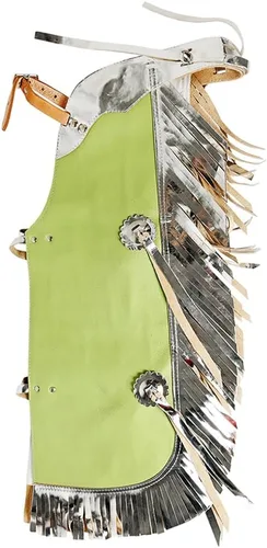 Vista 7 de HILASON Pro Rodeo Bull Riding Chaps de piel sintética juvenil verde oliva base verde oliva Chaps de montar toros Western Chaps cuero Western