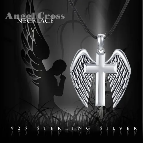 Vista 7 de OHAYOO Angel Wings Cross NecklaceSword Dagger Necklace925 Sterling Silver Cross Gemstone Pendant Necklace Religious Jewelry Gifts For Men Women