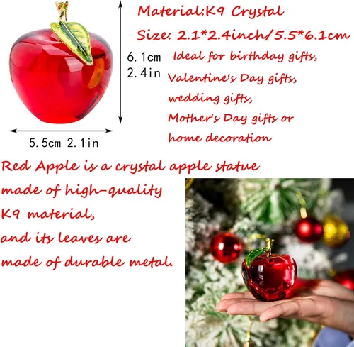 Vista 4 de H&D HYALINE & DORA Regalo del día de Navidad, colección de figuras de manzana de cristal rojo pisapapeles