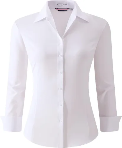 Vista 28 de Esabel.C - Camisa de trabajo con botones de manga larga para mujer, elástica, corte regular