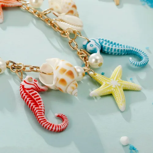 Vista 8 de Collar de estrella de mar de concha, pulsera de caracola, collar grueso de sirena, joyería de playa para mujer