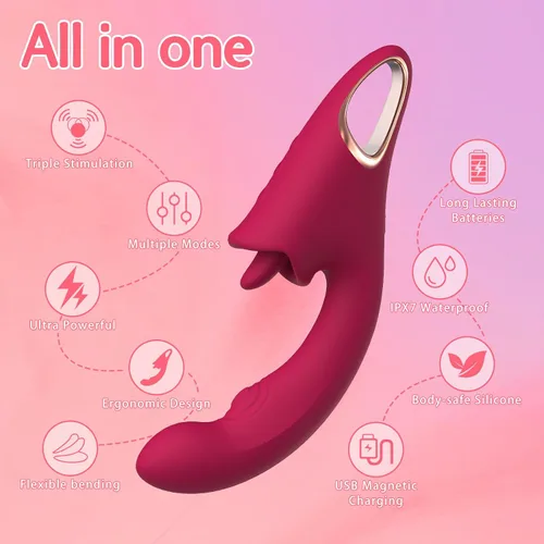 Vista 2 de Juguetes sexuales vibradores de juguete rosa para mujeres, juguetes para adultos, vibradores, juguete sexual con 9 modos de lamer y aletear, 9