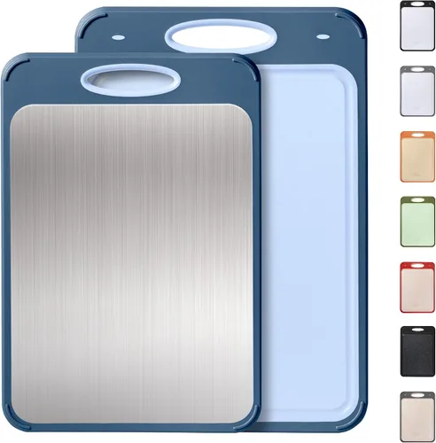 Vista 13 de Tabla de cortar de acero inoxidable 2 en 1 con mango para cortar las mejores tablas de cortar no tóxicas Tablas de cortar de 2 caras para cocina